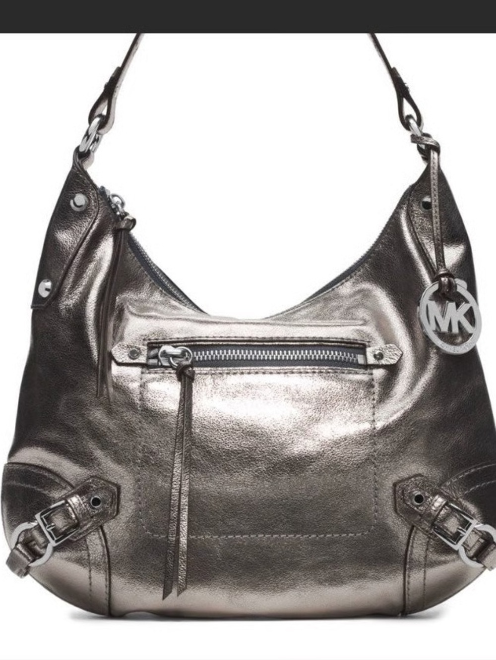 Vintage Y2K Michael Kors Metallic Silver Leather shoulder Bag missing charm